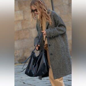 ZARA HERRINGBONE DROPPED SHOULDER COAT